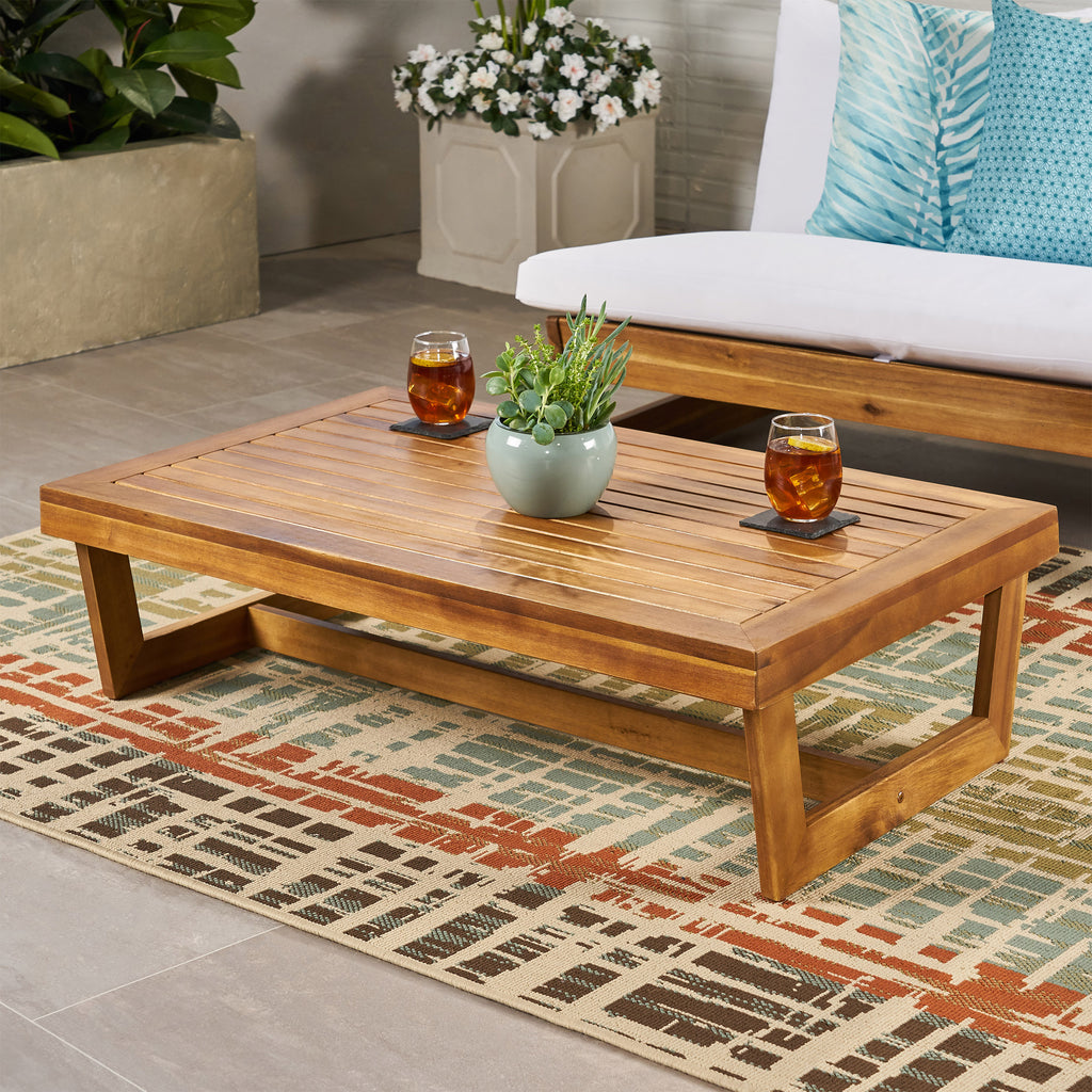 Hannah Outdoor Acacia Wood Coffee Table – GDF Studio