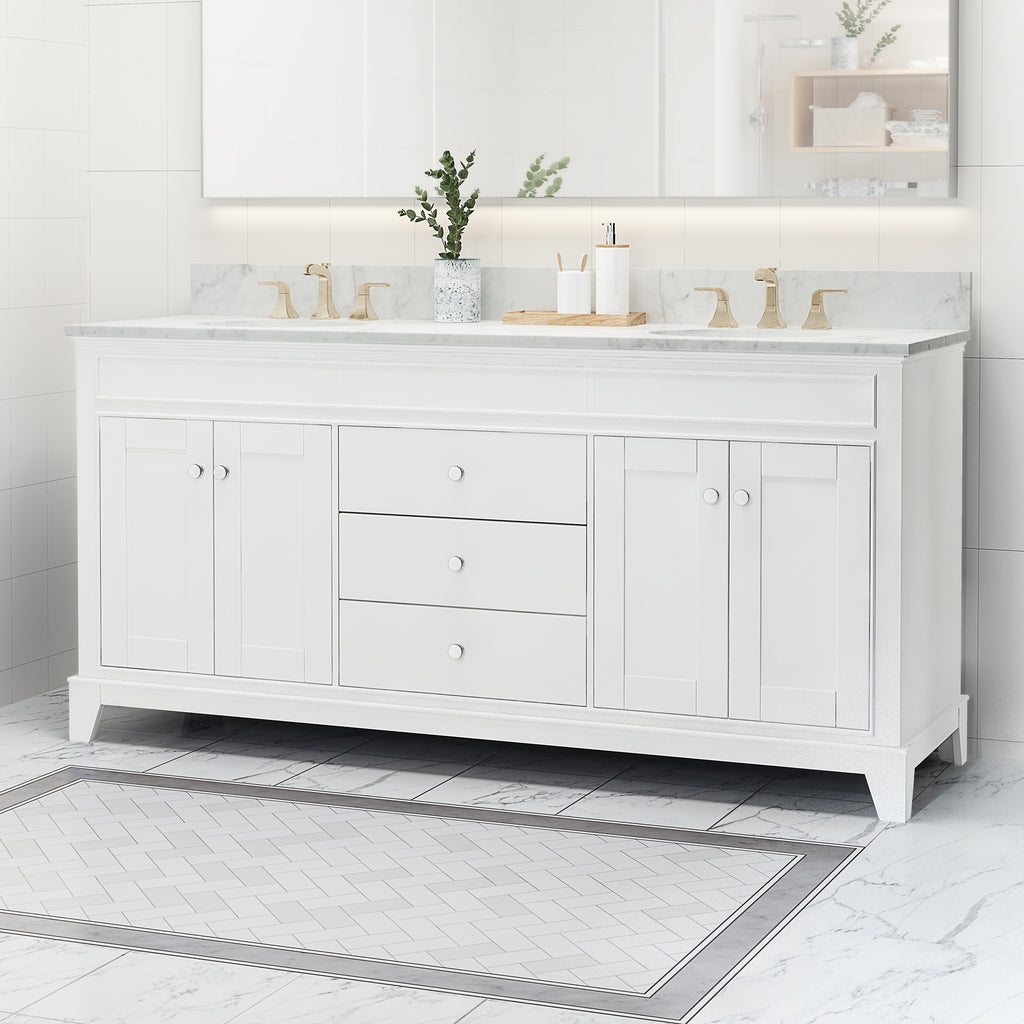 Feldspar Contemporary 72 Wood Double Sink Bathroom Vanity With Marble Gdfstudio