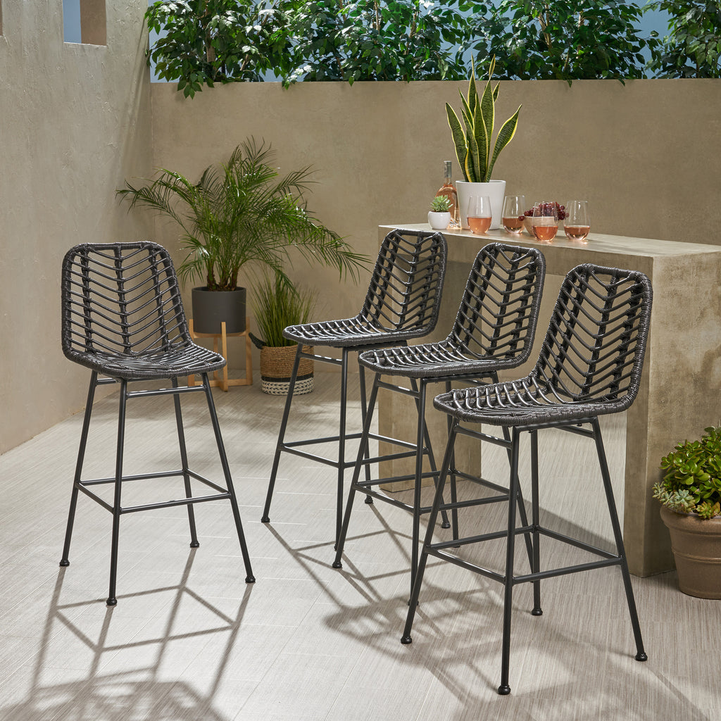 Kendal Outdoor Wicker Barstools Set Of 4 Gdfstudio