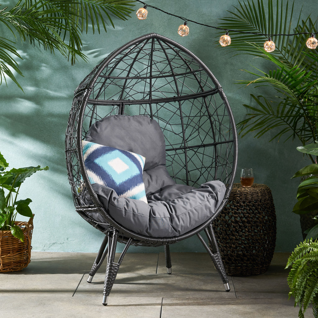 Hendryx Outdoor Wicker Teardrop / Egg Chair with Cushion – GDF Studio