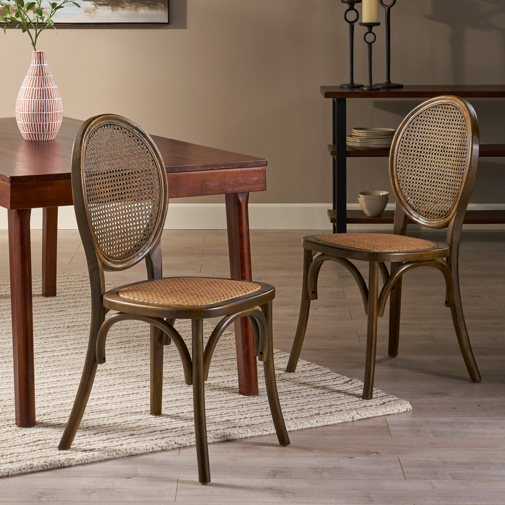 Denni Elm Wood and Rattan Dining Chair (Set of 2) – GDF Studio