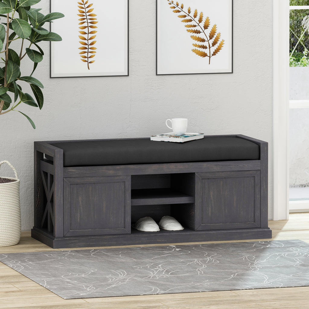 Evvy Modern Acacia Wood Storage Bench with Cushion – GDF Studio