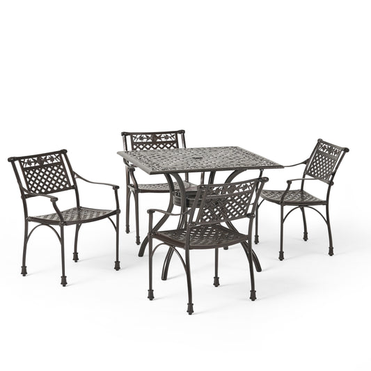 5-piece Cast Aluminum Black Sand Outdoor Dining Set 