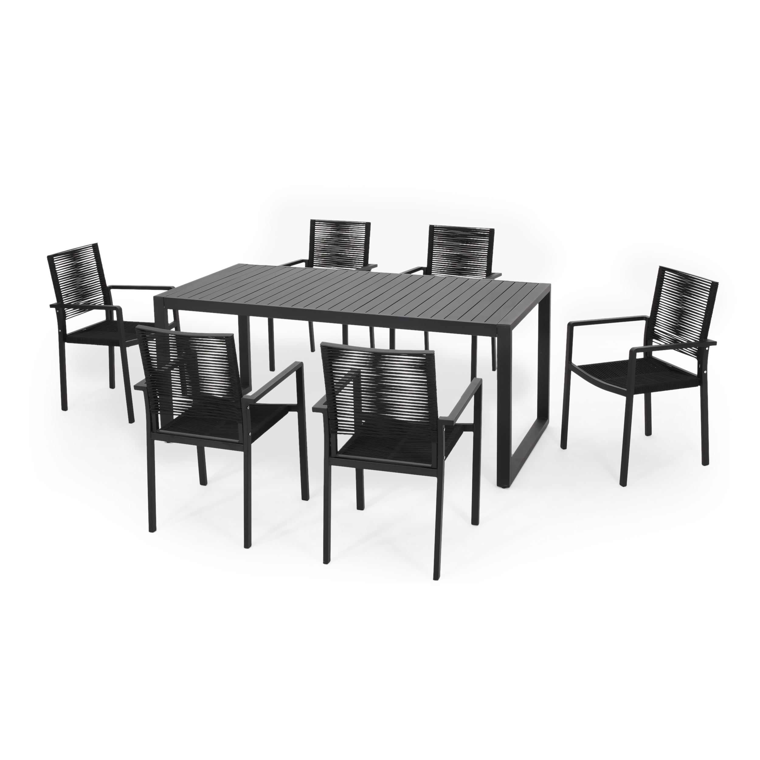 Aicha 6 Seater Aluminum Dining Set Black