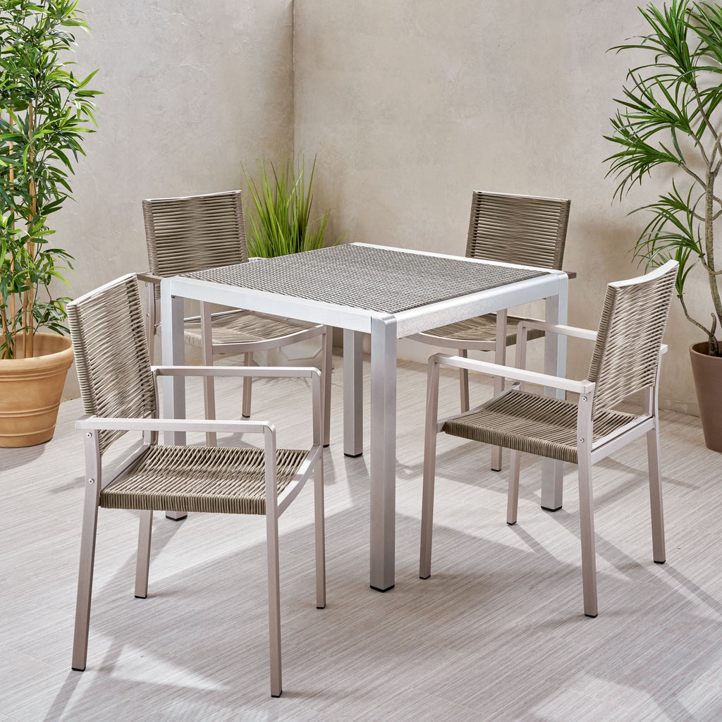 Danitza Outdoor Modern 4 Seater Aluminum Dining Set with Wicker Table