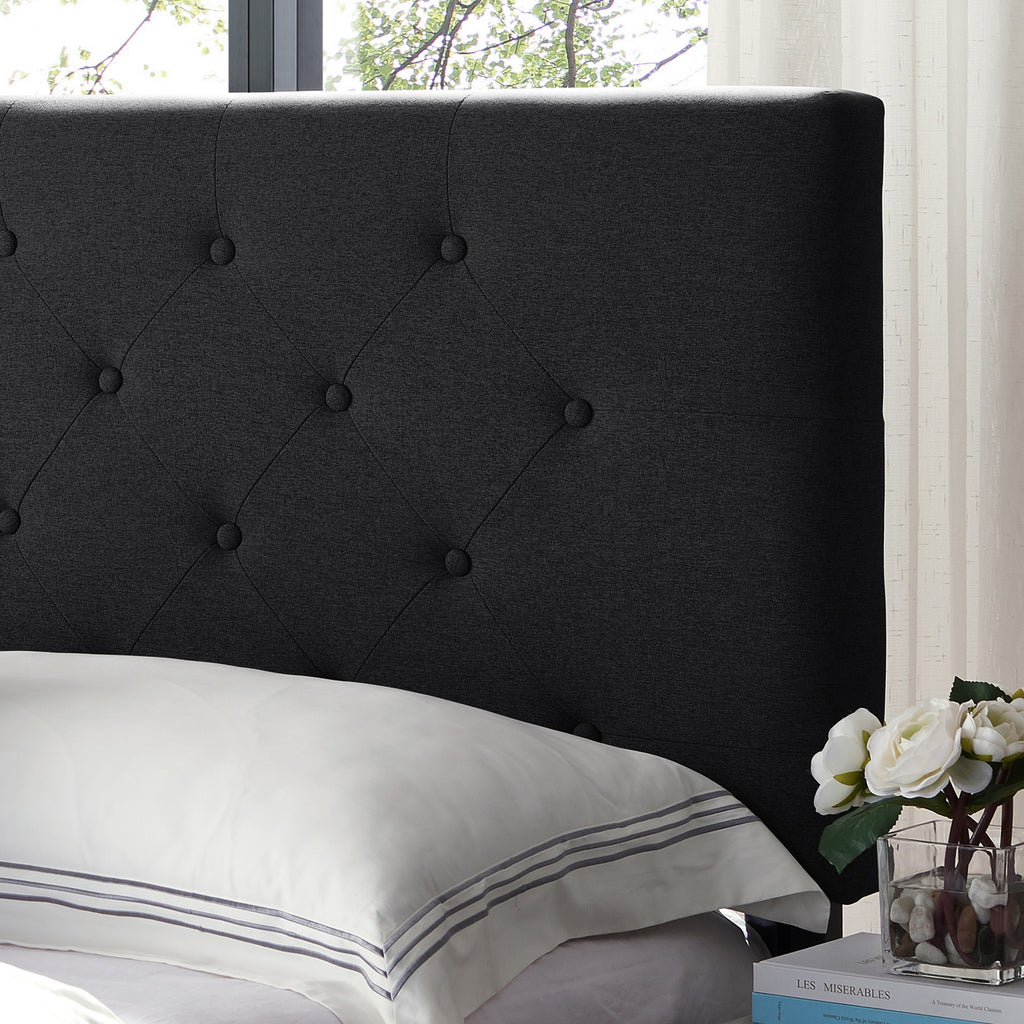 Velvet Headboard Queen Black Fabric Upholstered Adjustable Height