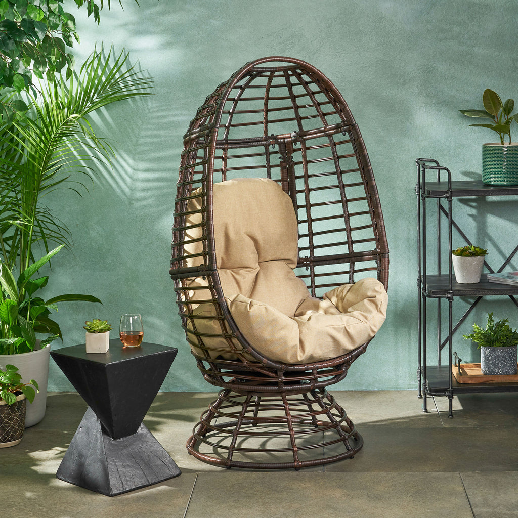 Mylen Outdoor Wicker Swivel Egg Chair With Cushion Gdf Studio