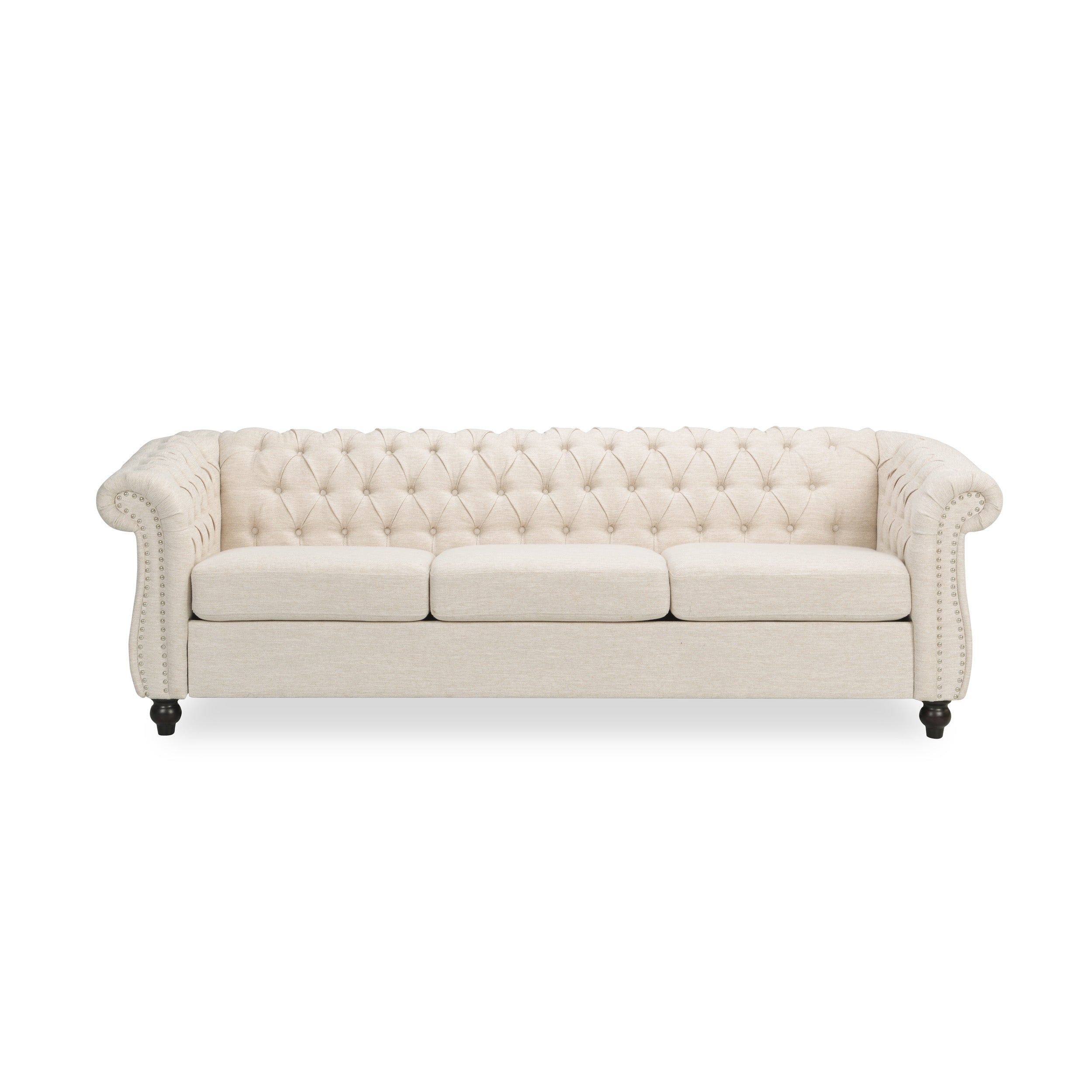 Adetokunbo Tufted Fabric Chesterfield 3 Seater Sofa Beige