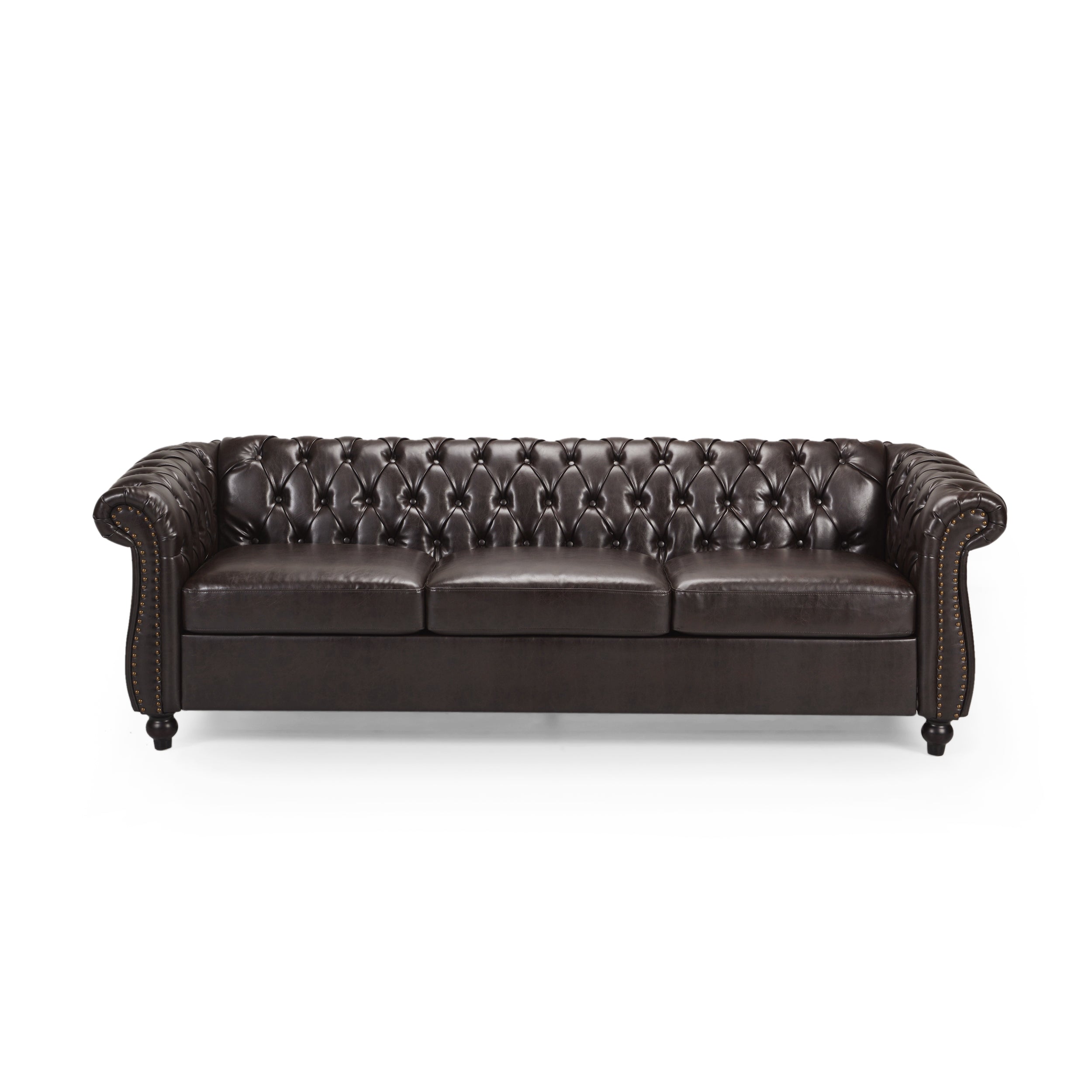 Adetokunbo Tufted Leather Chesterfield 3 Seater Sofa Brown