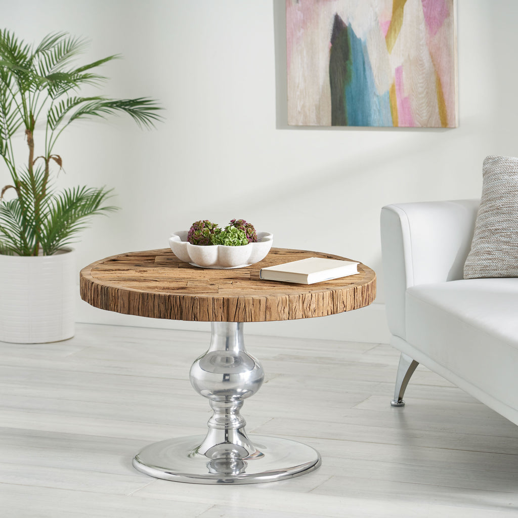 Oxton Handcrafted Rustic Glam Coffee Table With Raw Wood Tabletop Gdfstudio