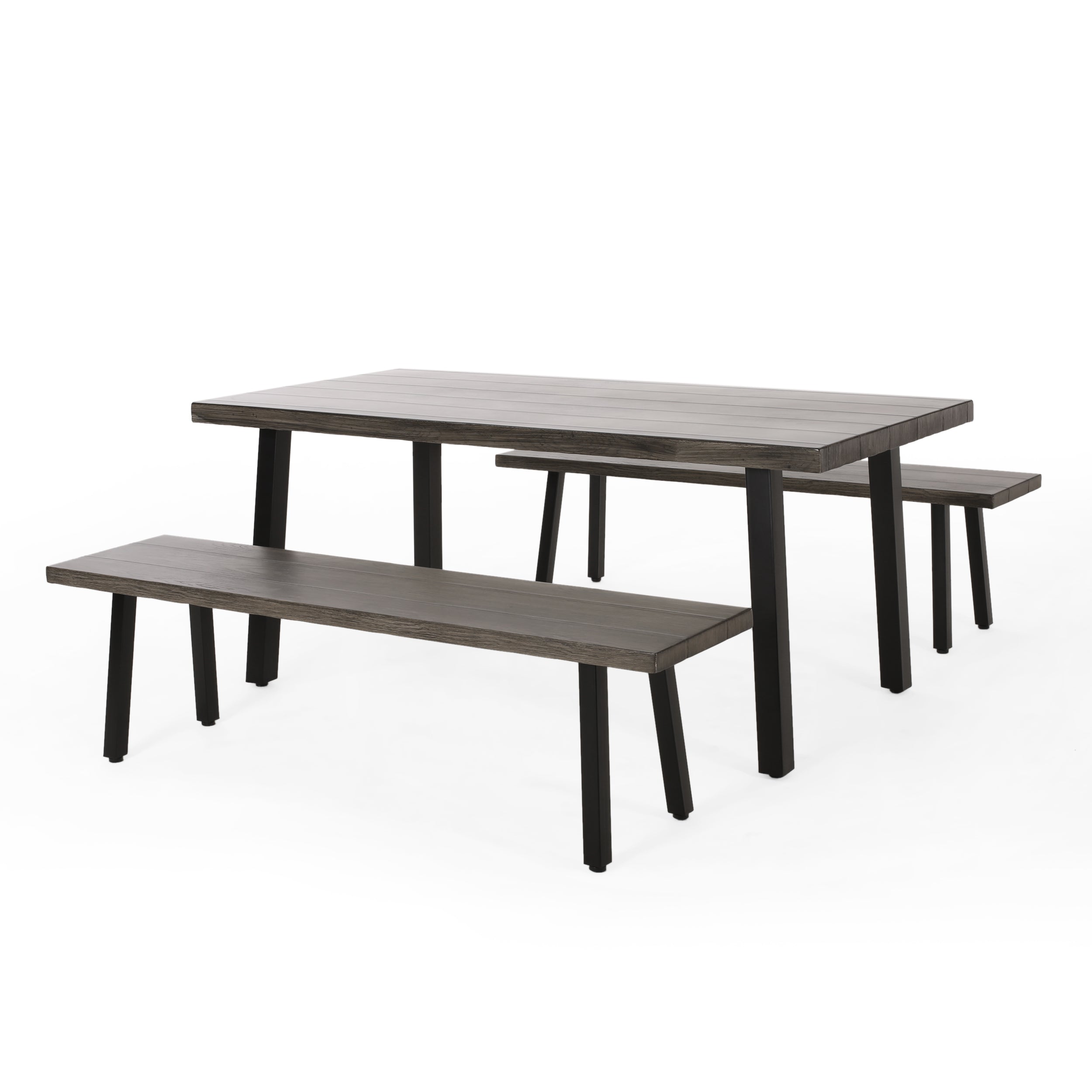 Altair Outdoor Modern Industrial 3 Piece Aluminum Dining Set with Benches Default Title