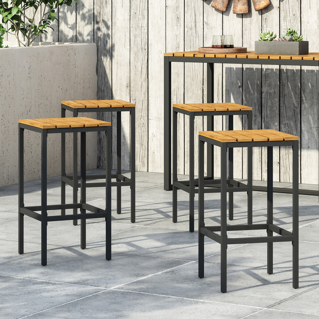 arath outdoor modern industrial acacia wood bar stools set