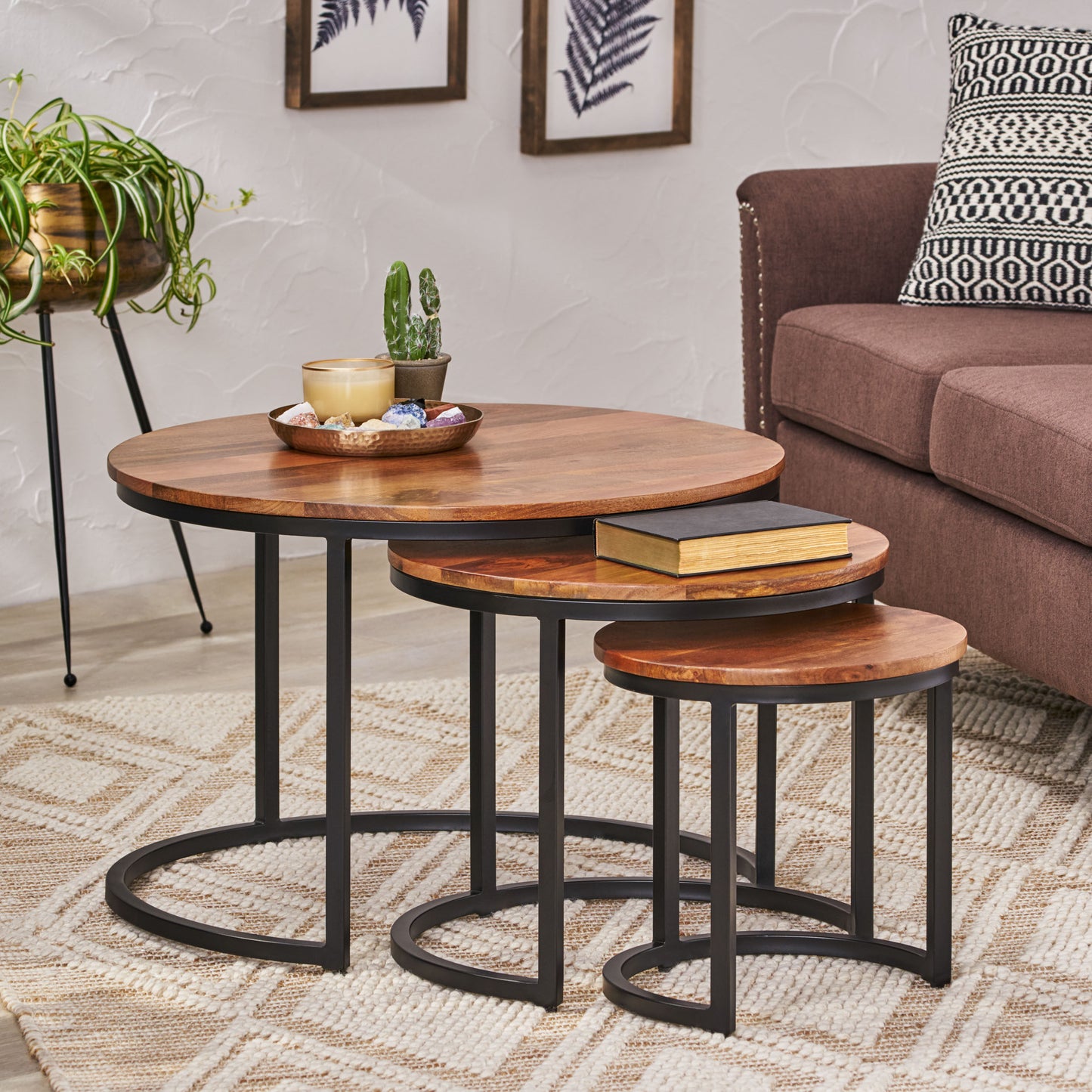 Tignall Modern Industrial Handcrafted Mango Wood Nested Tables (Set of ...