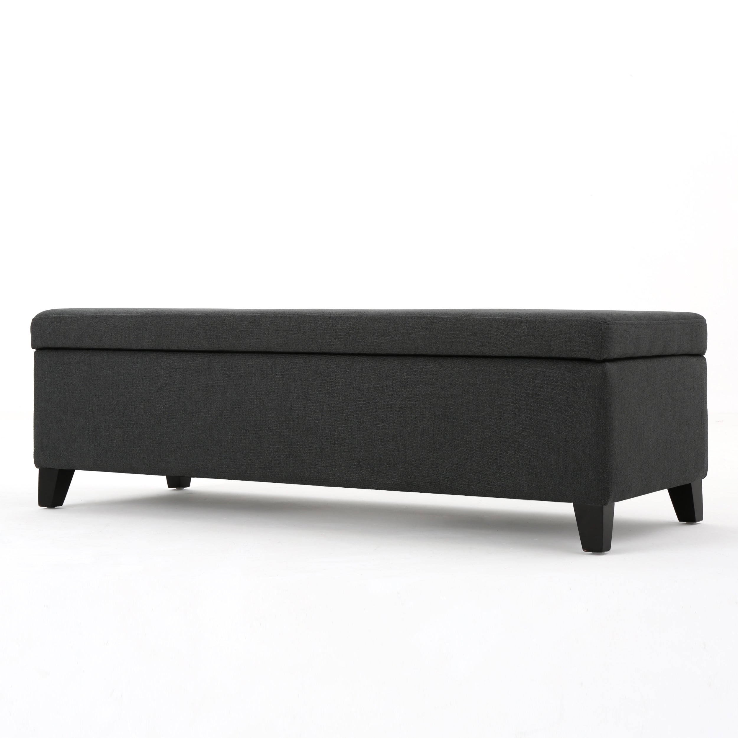 Annis Rectangle Fabric Storage Ottoman Bench Navy Blue