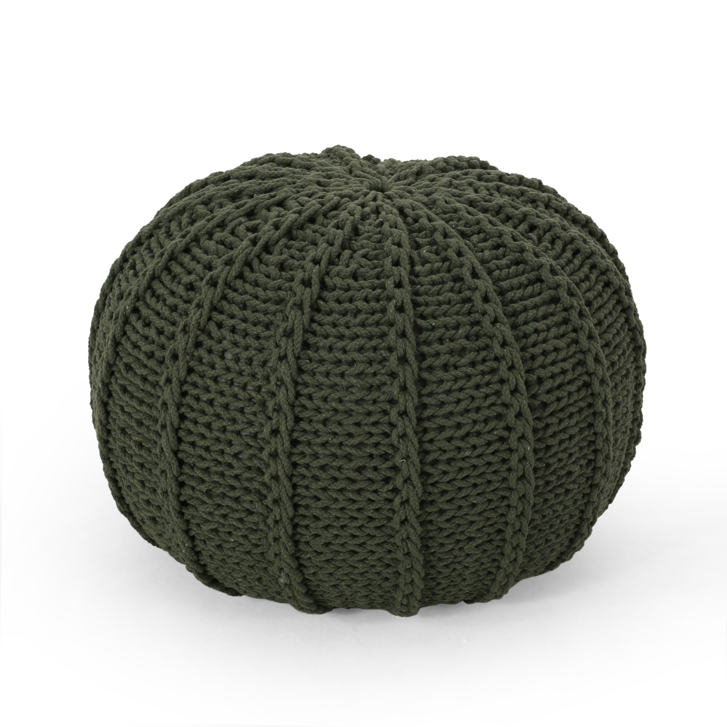 Agatha Modern Knitted Cotton Round Pouf Green