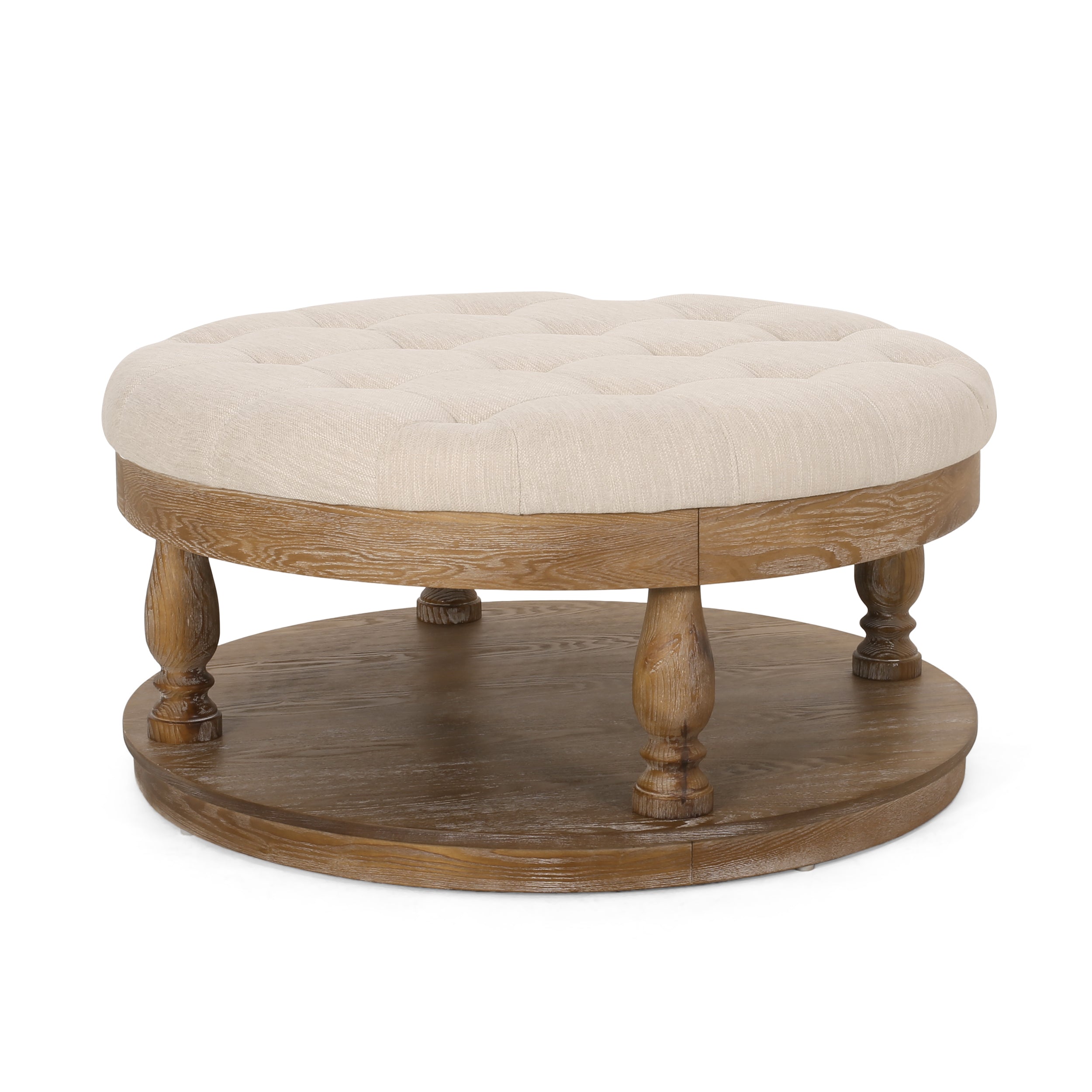 Andrue Contemporary Upholstered Round Ottoman WeatheredBeige