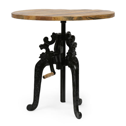 Regina Outdoor Handcrafted Mango Wood Adjustable Height Bistro Table, Natural and Black