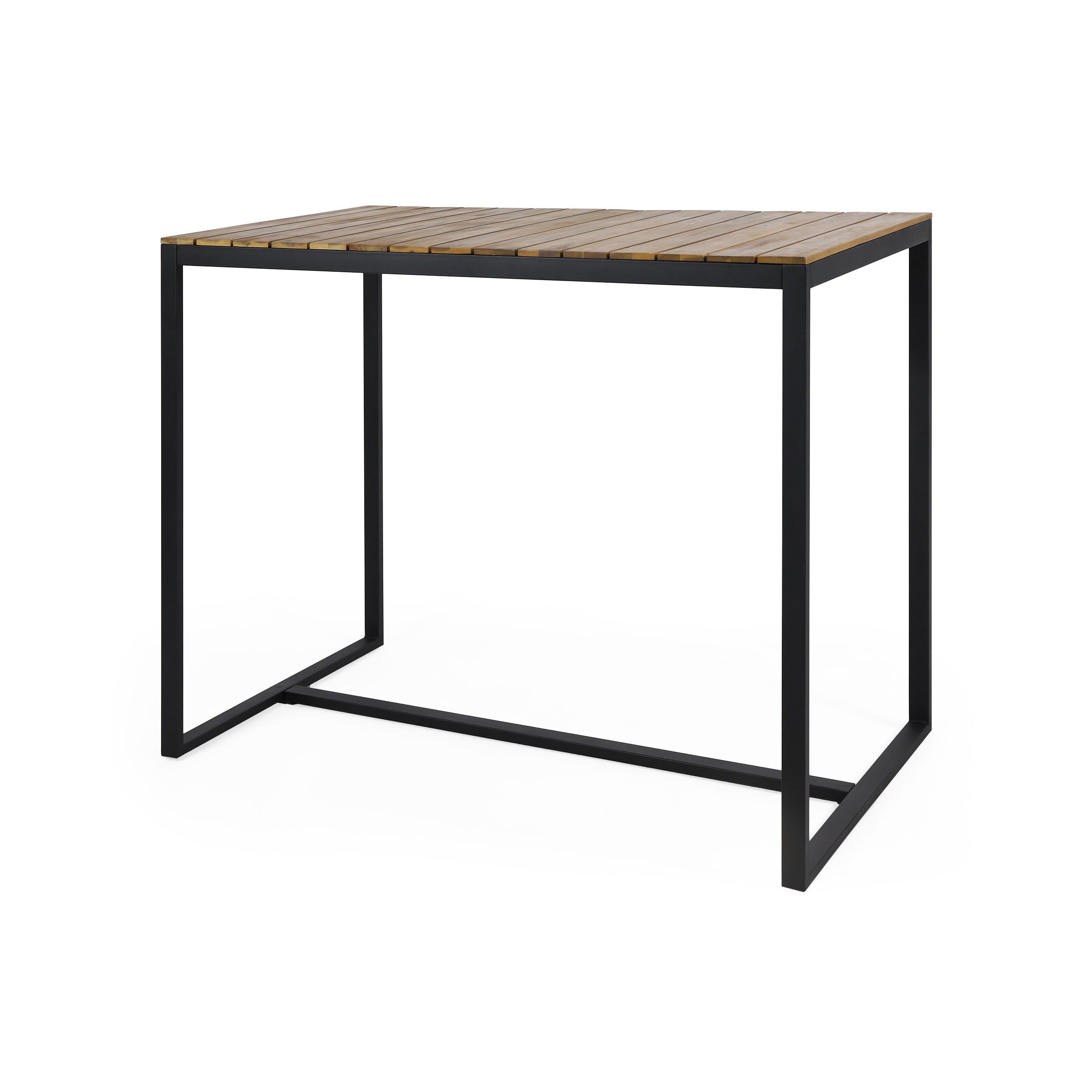 Arath Outdoor Modern Industrial Acacia Wood Bar Table BlackTeak