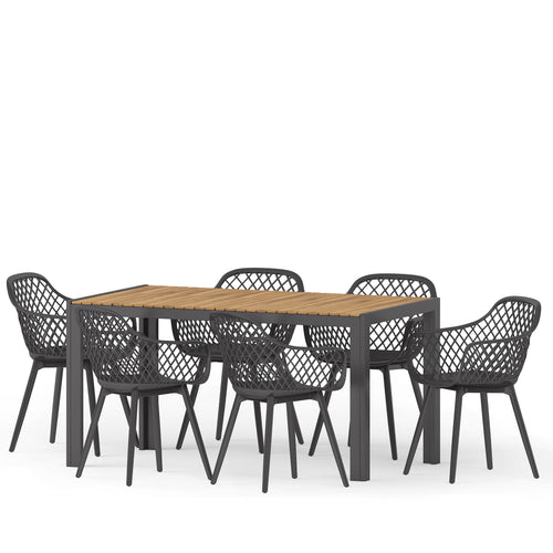Airyanna Outdoor Wood and 7 Piece Dining Set, Black and – GDFStudio