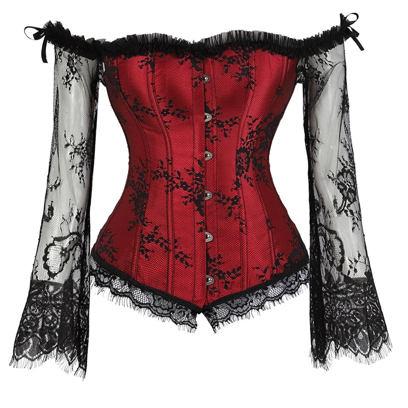 Skull Face WIth Floral Eye Print Espartilhos Corset Corselet