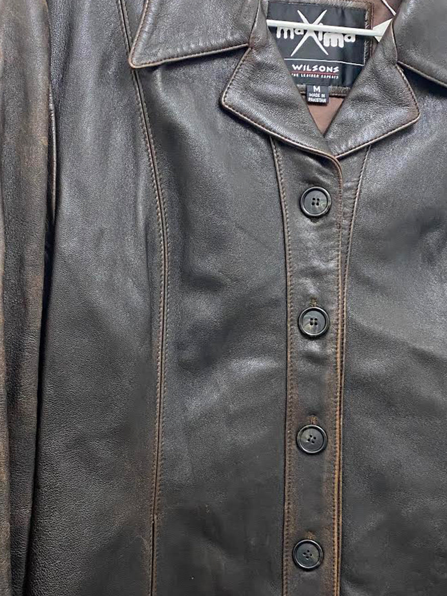 Vintage - Button-Down Leather Jacket / Brown - M