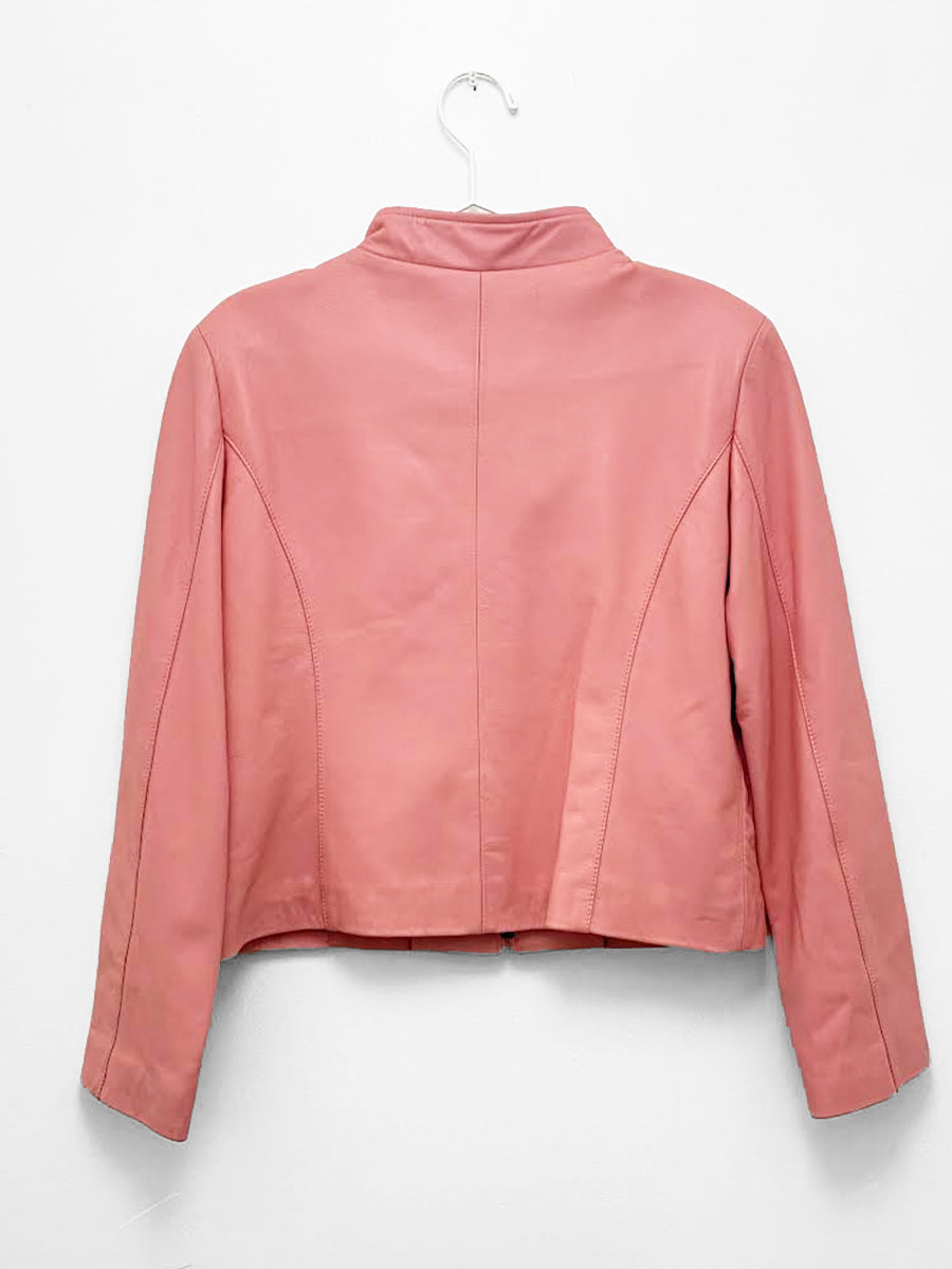 Vinatge - Zip-Front Leather Jacket / Bubblegum Pink - M