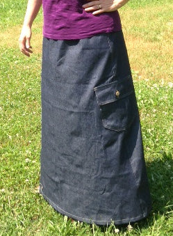 denim maxi skirt elastic waist