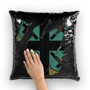 Crossroads Crucifix- French Gothic Sequin Pillowcase or Throw Pillow in Jade Teal | Le Leanian™