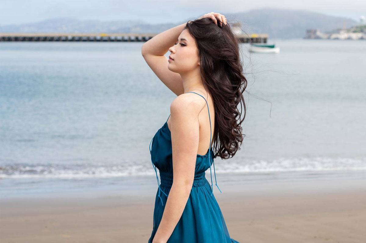 Alyssa Nicole Seascape Collection. Simple luxury cotton dress. Sustainable Luxury Dresses designed by Alyssa Nicole. Feminine, Ethereal, & Chic. Handcrafted in California· Made to Measure Apparel · Sustainably Sourced · 2 Day Shipping