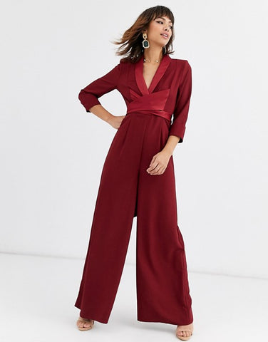 Combinaison pyjama femme velours rouge
