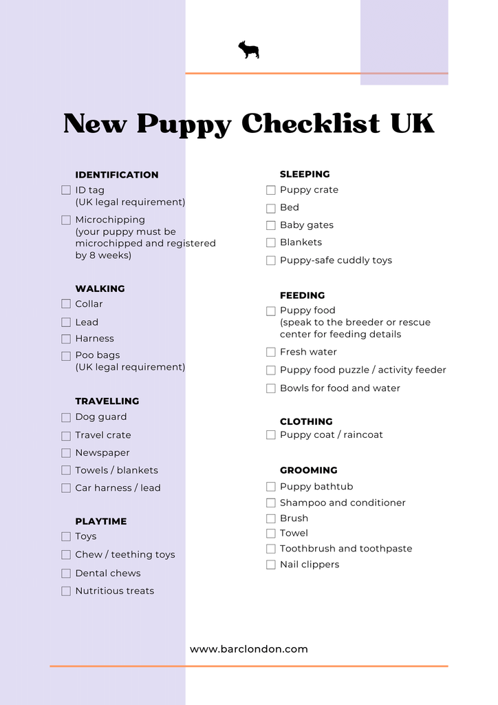 Free downloadable 'new puppy checklist'