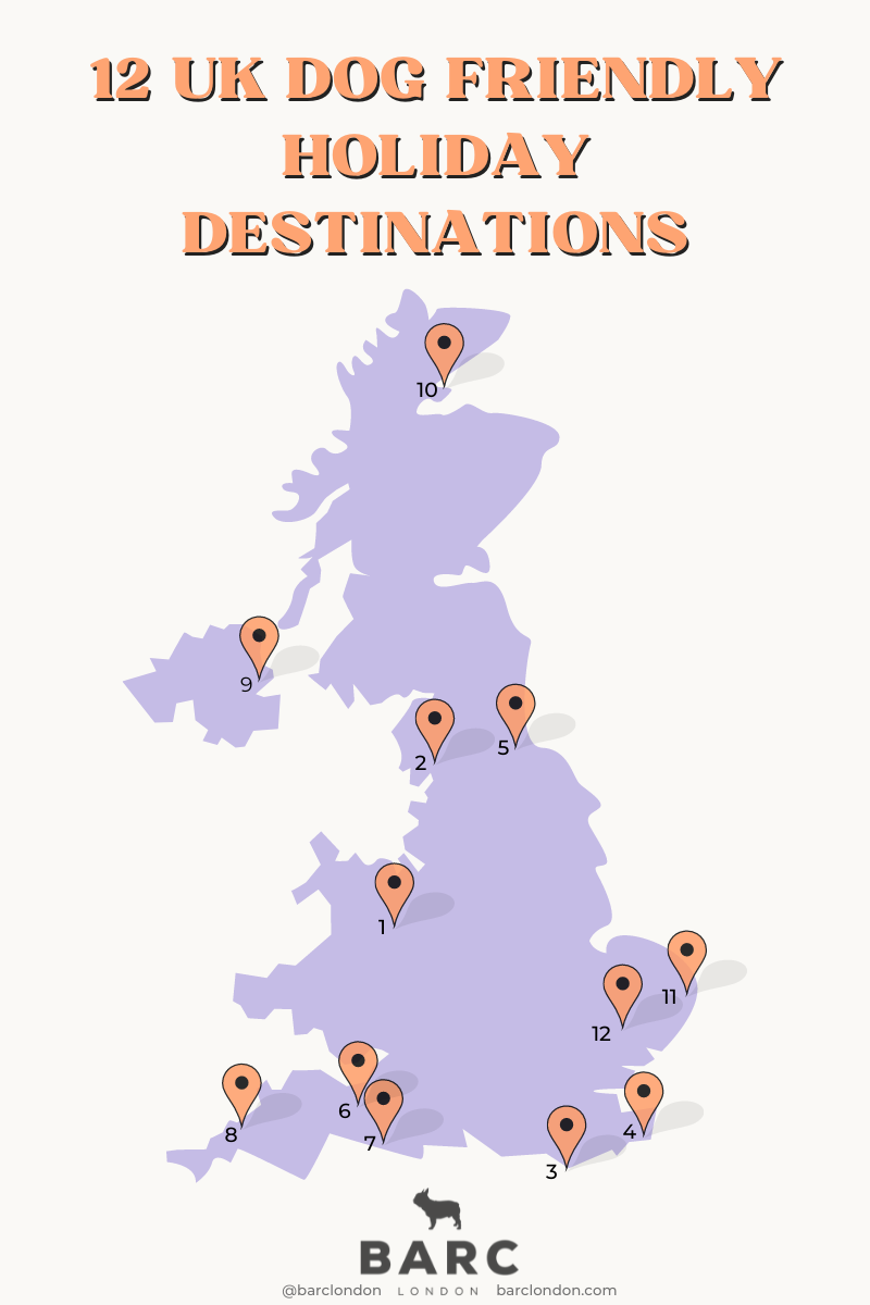 Map of Dog Friendly Holiday Destinations in the UK