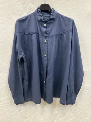 Cotton ruffled shirt @88270_ChVolantUni: Navy - Z & Z Designs