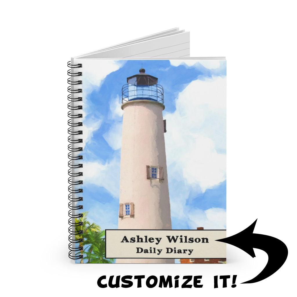 St. George Island Lighthouse - Coastal Florida - Personalized Spiral Notebook - Open Front View