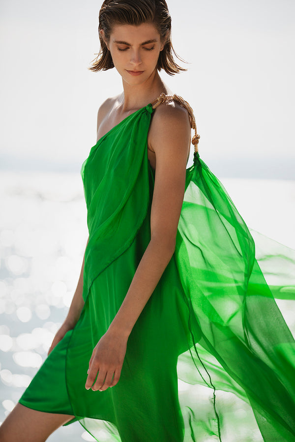 Buy KAFTANIZE Dola Silk Pearl Embellished Parrot Green Co-Ord Set
