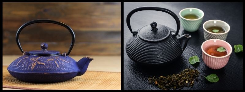 service à thé en fonte et une théière libellule