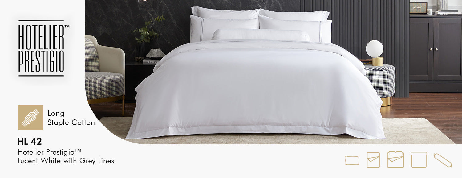 HL 42 Hotelier Prestigio™ Lucent White With Grey Lines Fitted Sheet Set