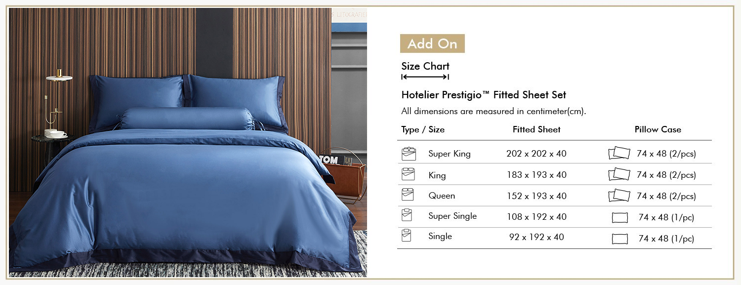 Hotelier Prestigio™ Supima Cotton Cyprus Blue Quilt Cover Add On Size Chart
