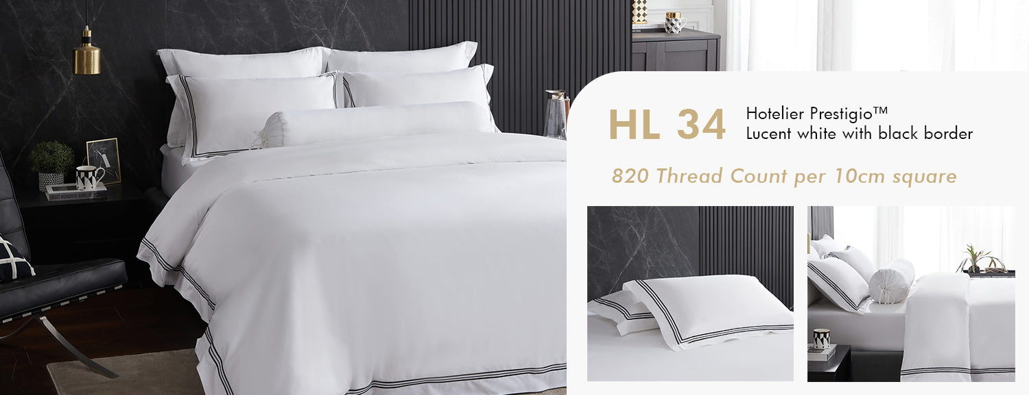 Hotelier Prestigio™ Lucent White With Black Border Fitted Sheet Set HL 34