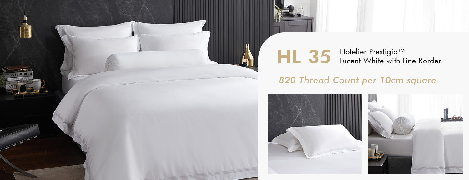 Hotelier Prestigio™ Lucent White With Line Border Fitted Sheet Set HL 35