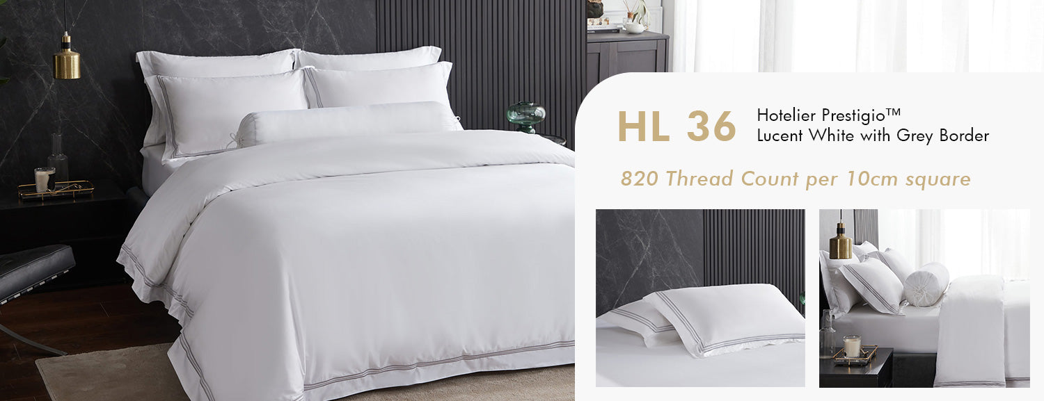 Hotelier Prestigio™ Lucent White With Grey Border Fitted Sheet Set HL 36