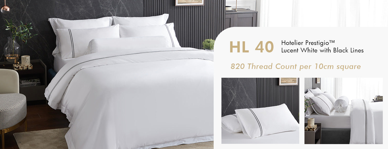 Hotelier Prestigio™ Lucent White With Black Lines Fitted Sheet Set HL 40