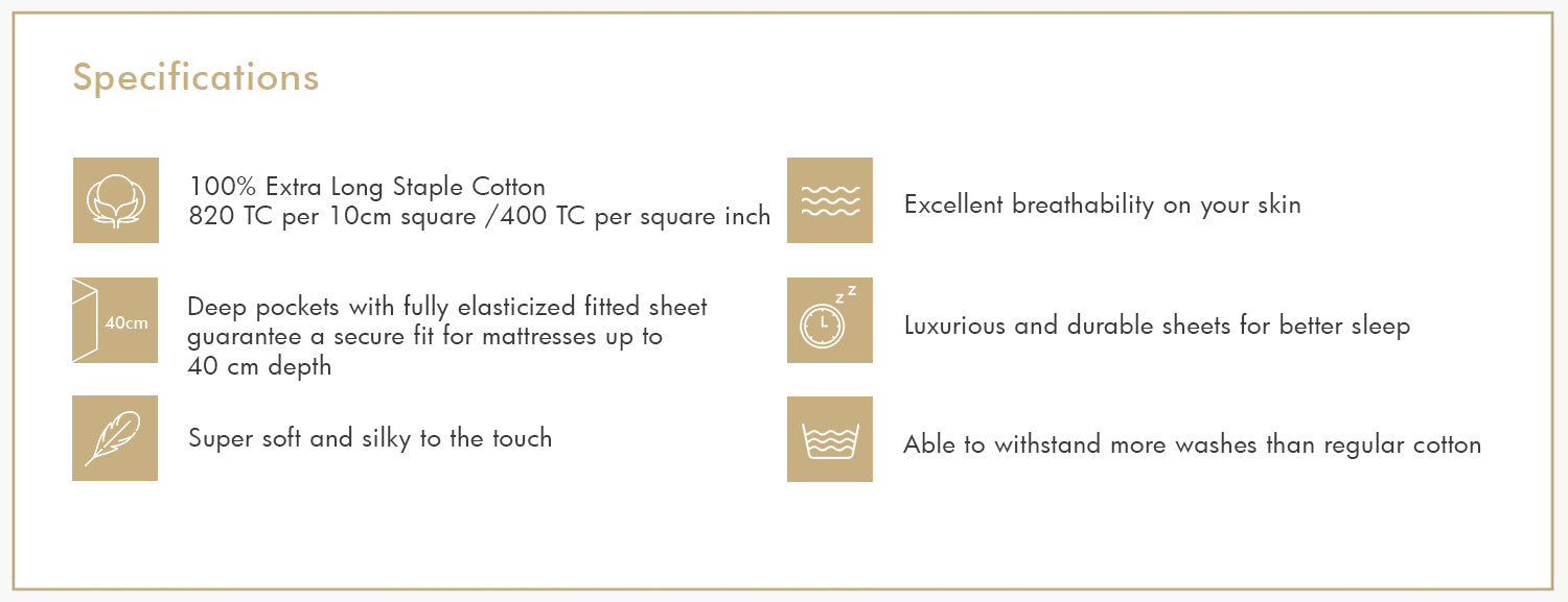 Hotelier Prestigio™ Lucent White With Line Border Fitted Sheet Set Specifications