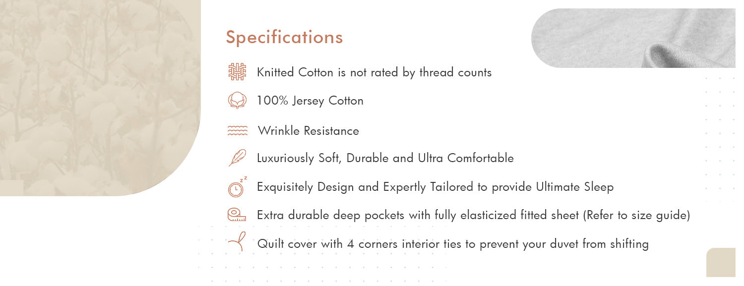 Cotton Pure™ Preto Black Jersey Cotton Fitted Sheet Set Specifications