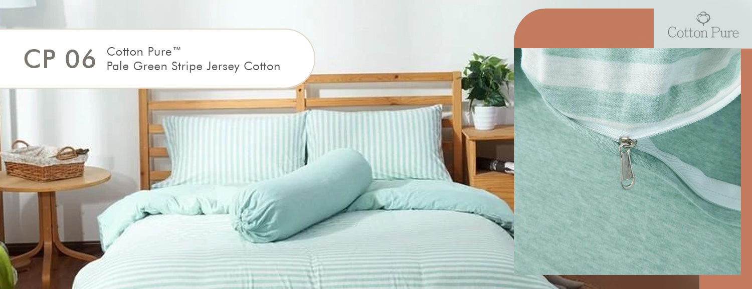 CP 06 Cotton Pure? Pale Green Stripe Jersey Cotton Fitted Sheet Set