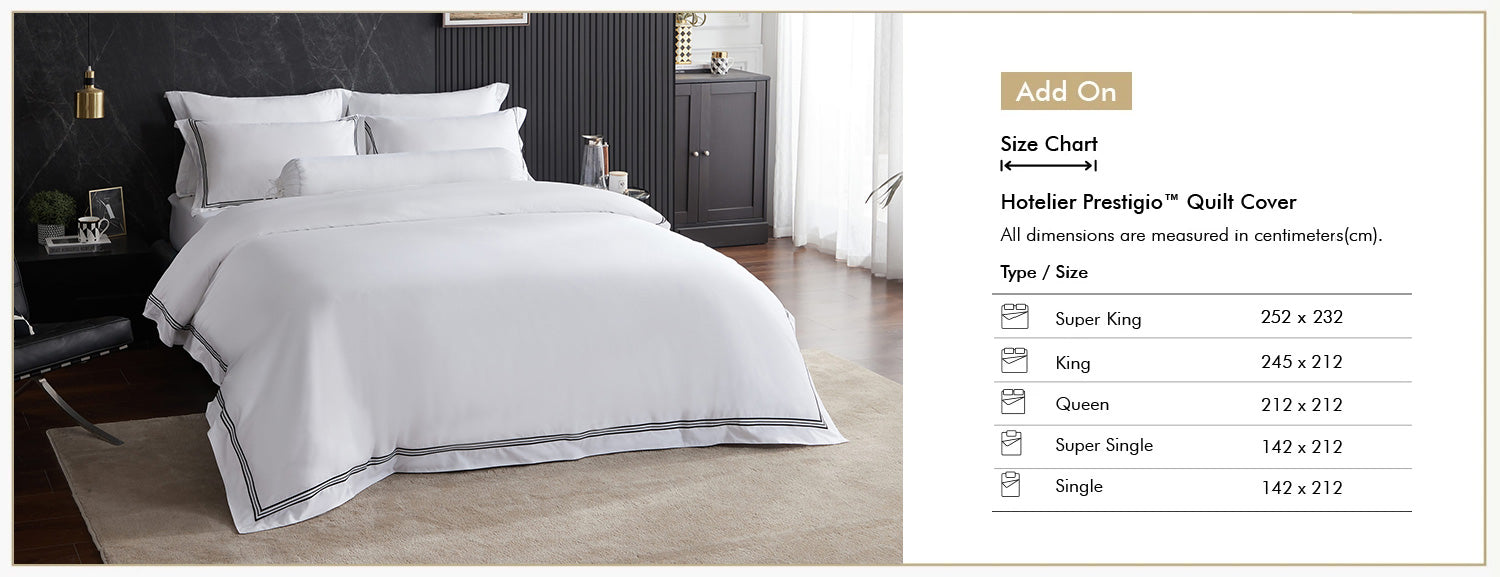 Hotelier Prestigio™ Lucent White With Black Border Fitted Sheet Set Add On Size Chart