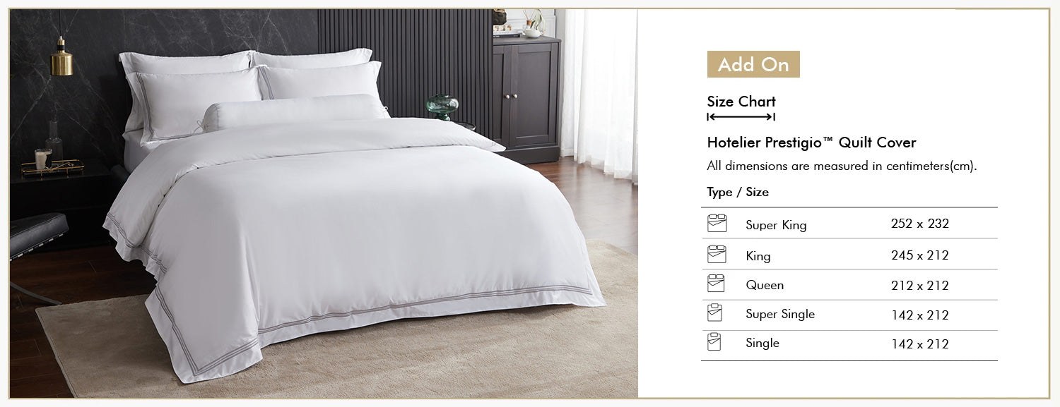 Hotelier Prestigio™ Lucent White With Grey Border Fitted Sheet Set Add On Size Chart