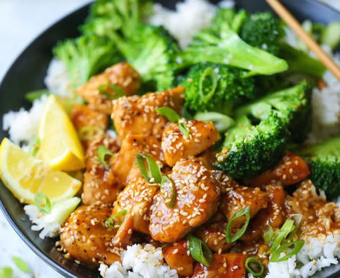 Honey Lemon Chicken and Broccoli Rice Bowl