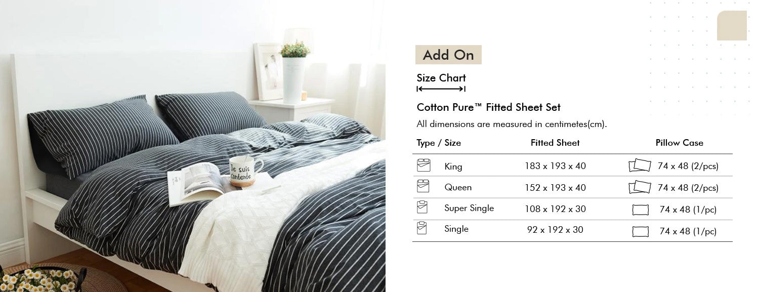 Cotton Pure? Classic Black Stripe Jersey Cotton Quilt Cover Add On Size Chart