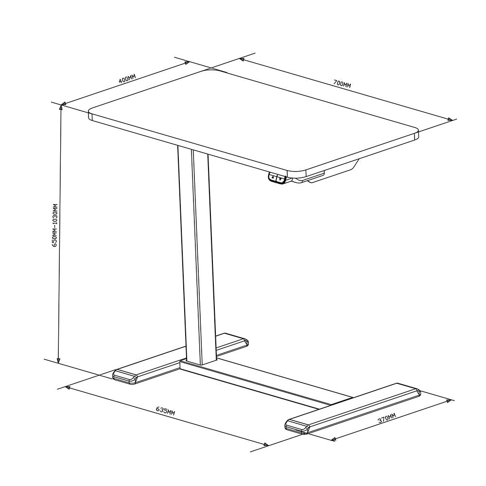 ALYA™ Height Adjustable Overbed Worktable Measurements